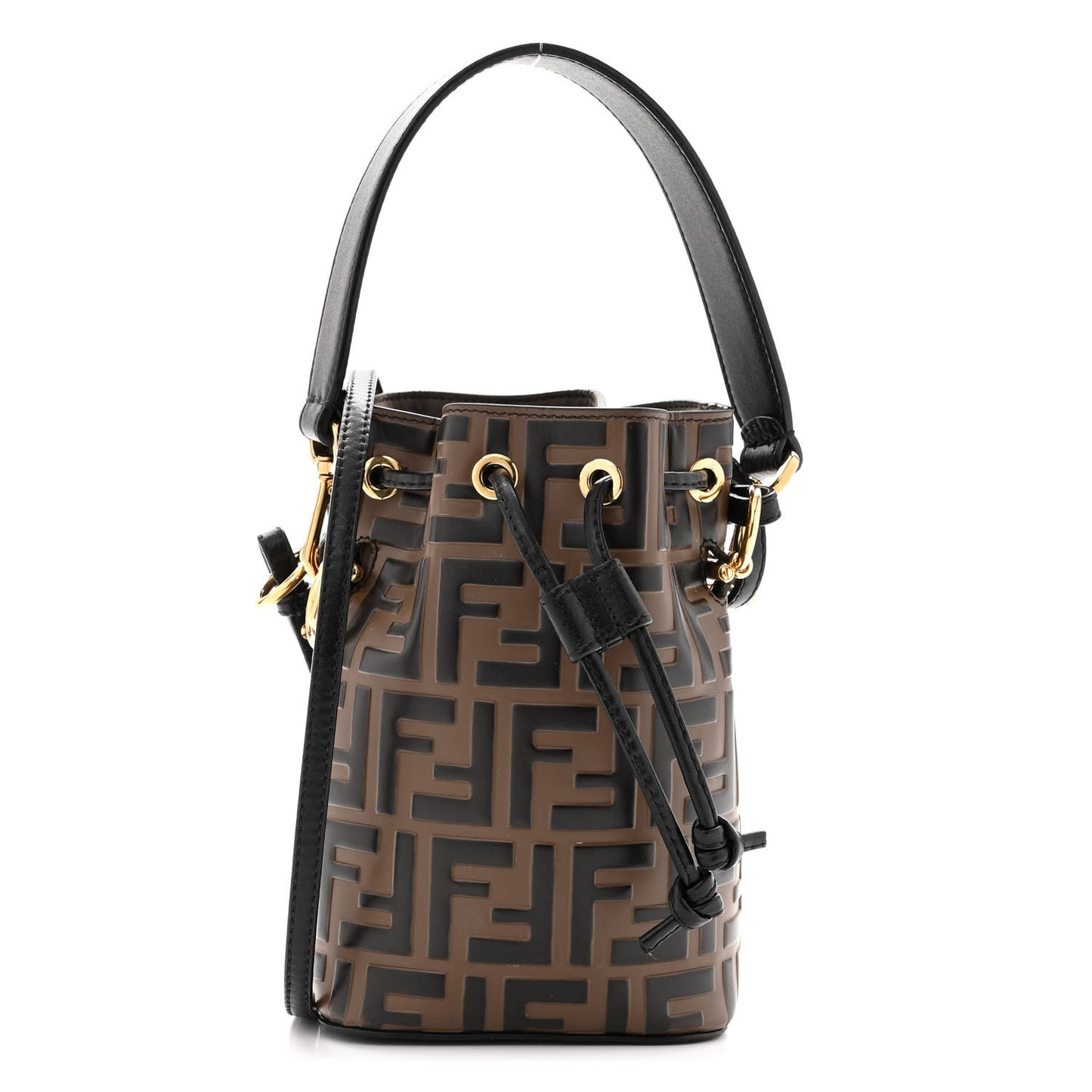 Vitello Liberty F is Fendi Bi-Color FF 1974 Embossed Mini Mon Tresor Bucket Bag Maya Black