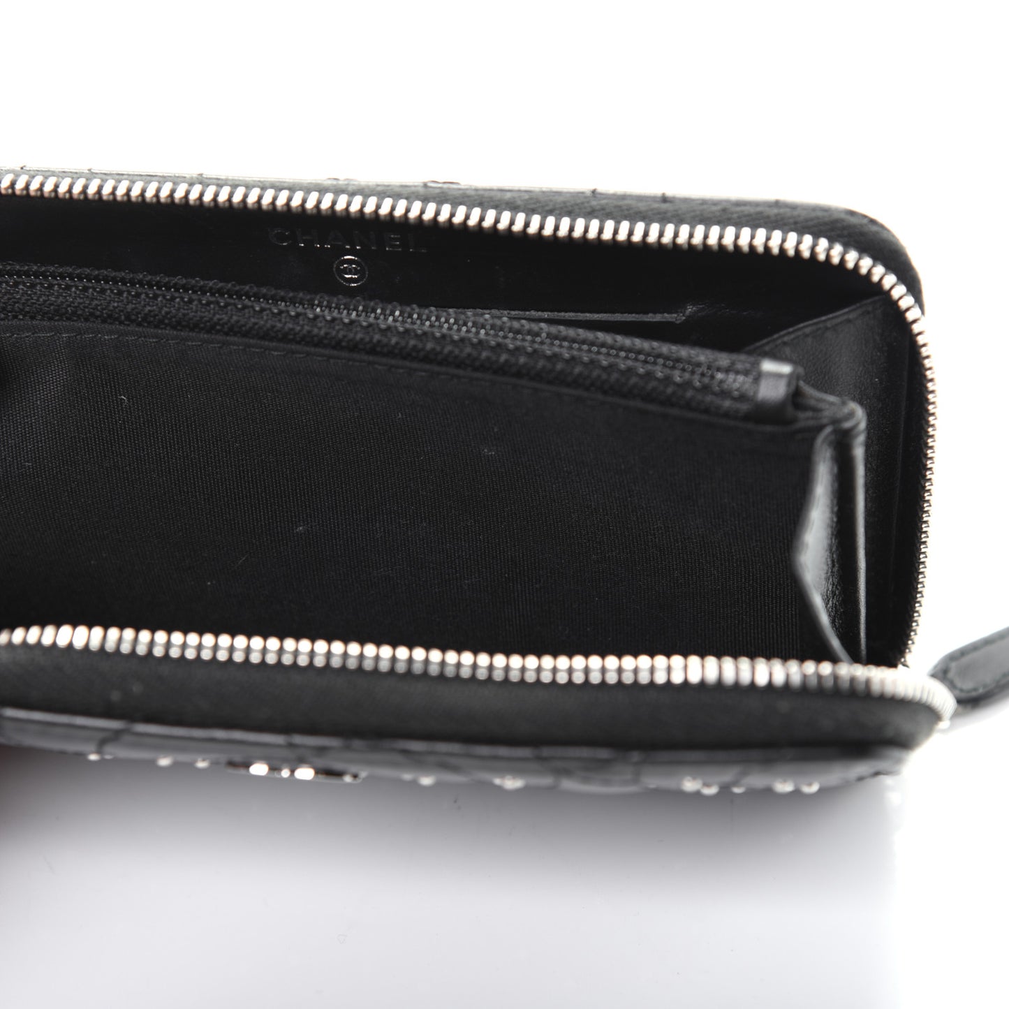Lambskin Camellia Studded Large Gusset Zip Around Wallet Black