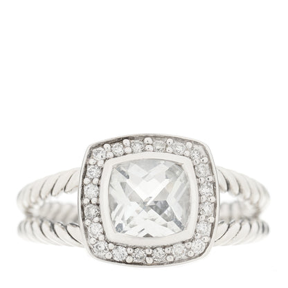 David Yurman Sterling Silver Diamond White Topaz 7mm Petite Albion Ring 54 7 1 of 5