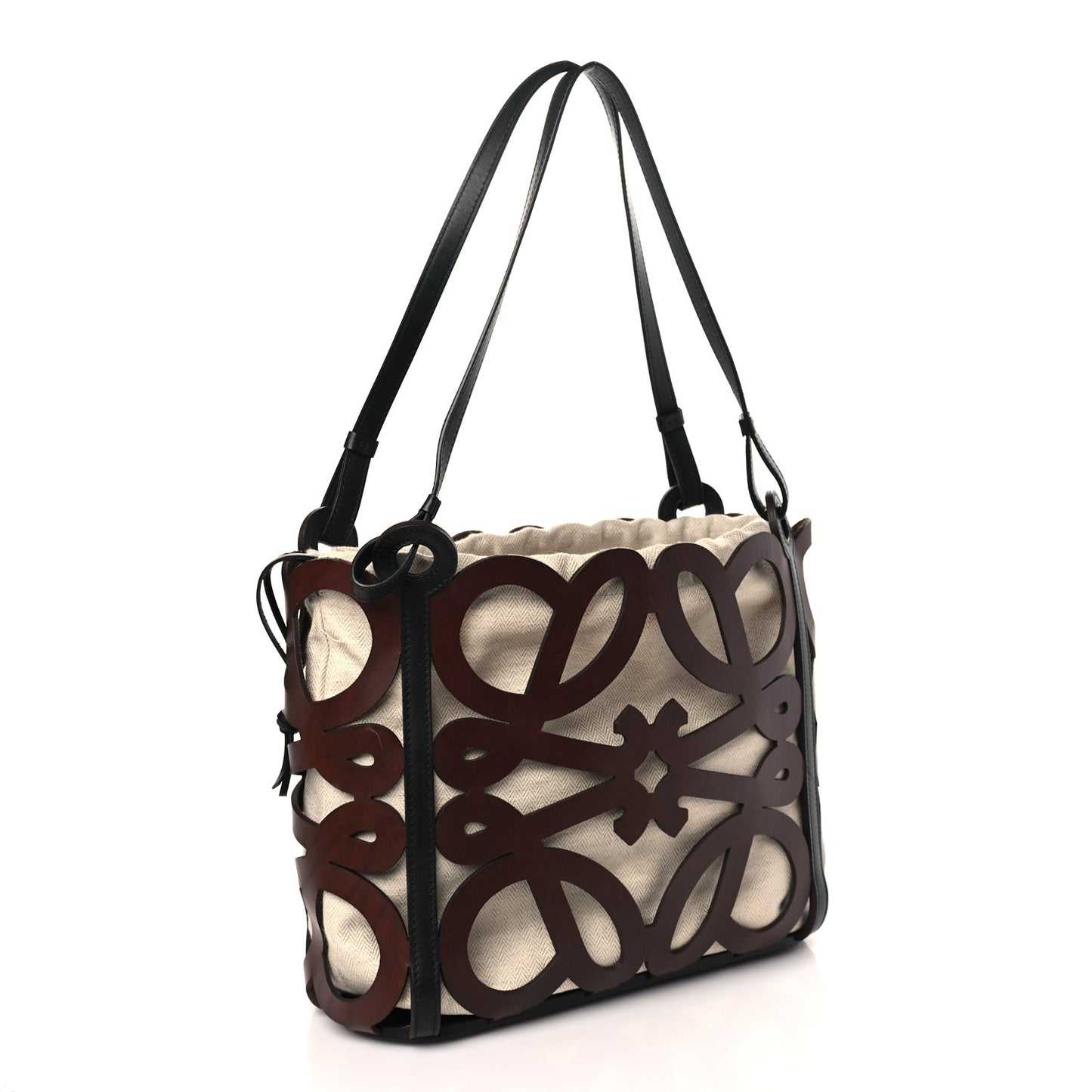 Smooth Calfskin Small Anagram Cutout Tote Brown Black