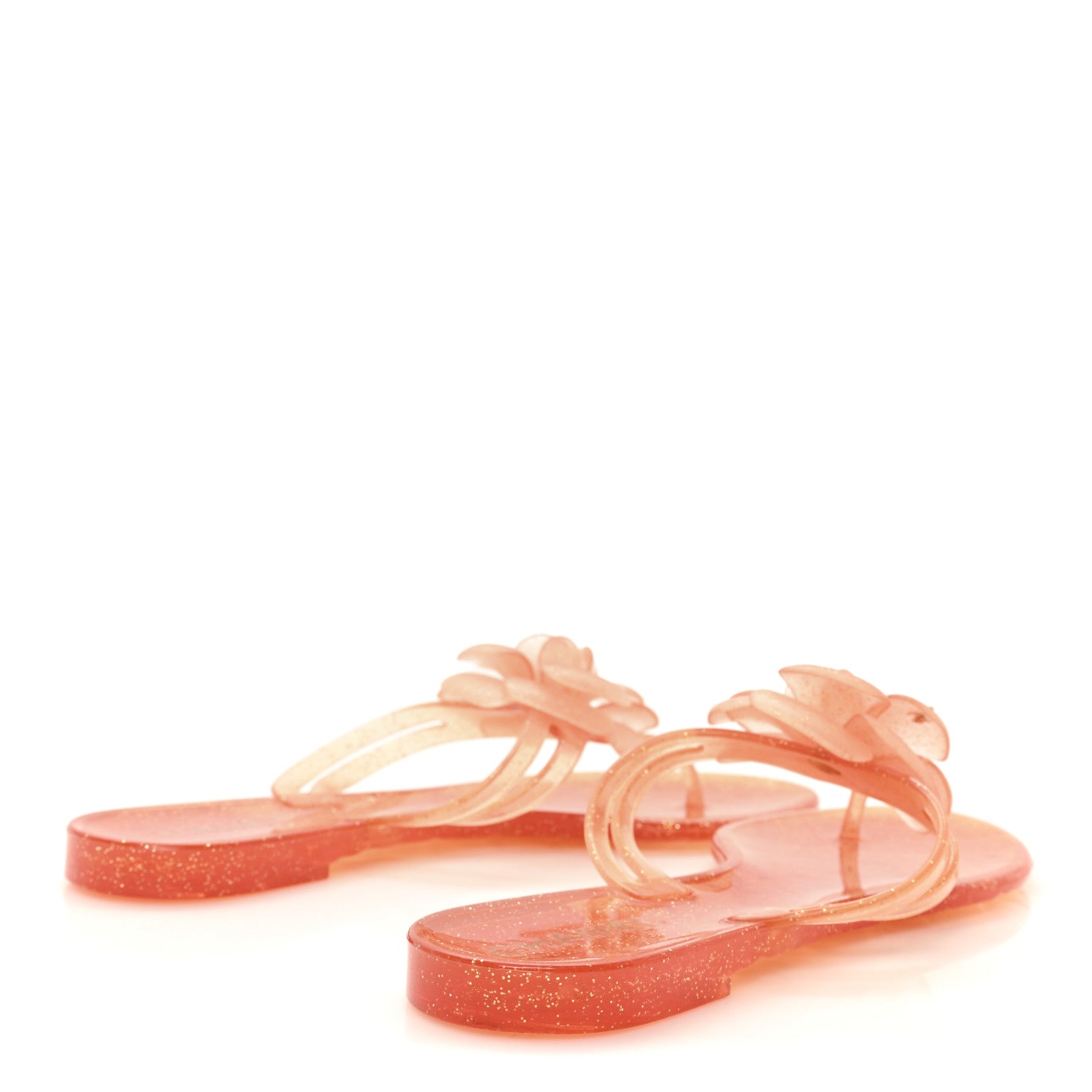 CHANEL サンダル トング クリア オレンジ Chanel Jelly Camellia Glitter Thong Sandals 38 Orange 1854547
