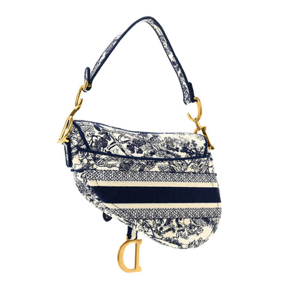 Christian Dior Canvas Embroidered Toile de Jouy Saddle Bag Blue 3 of 10