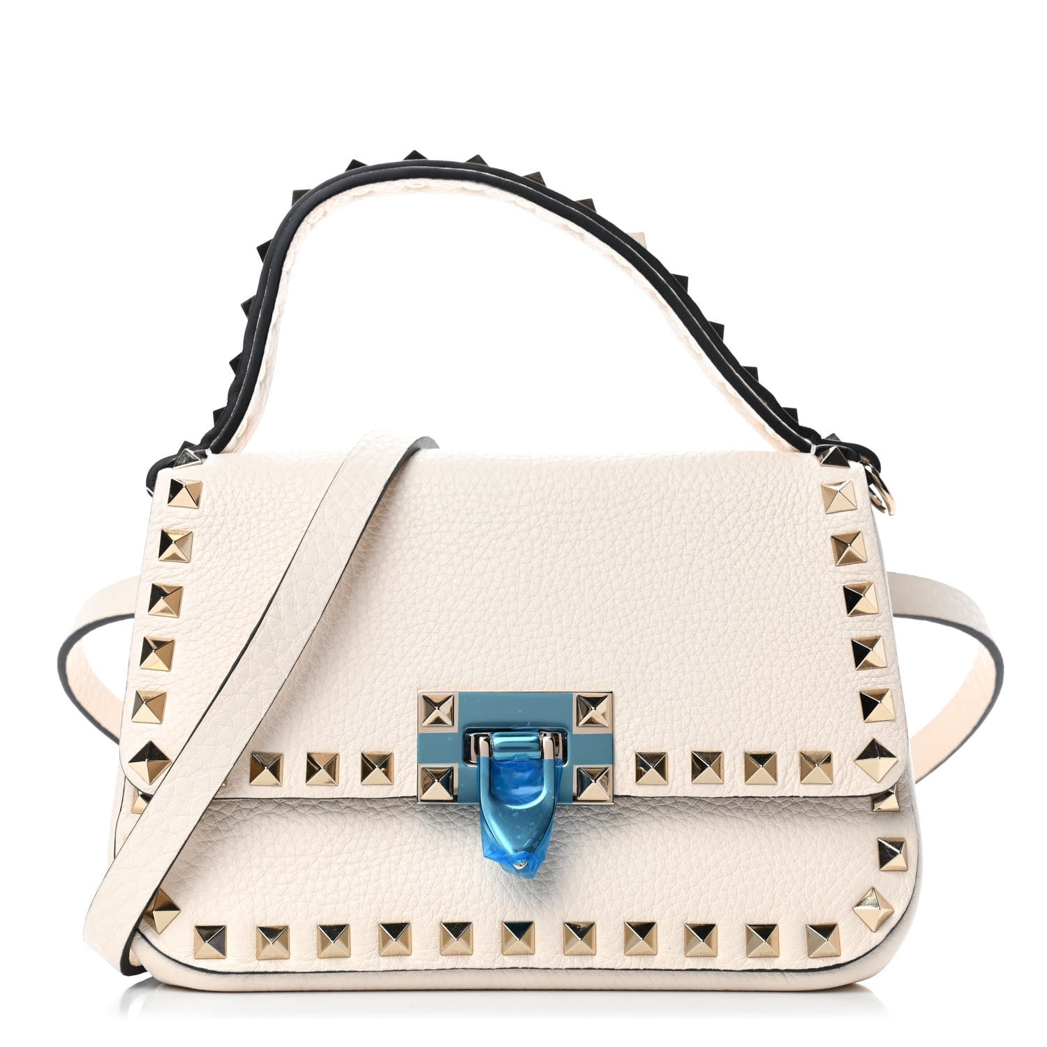 Valentino Garavani Pebbled Calfskin Small Rockstud Top Handle Bag Light Ivory 1 of 4