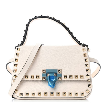 Valentino Garavani Pebbled Calfskin Small Rockstud Top Handle Bag Light Ivory 1 of 4