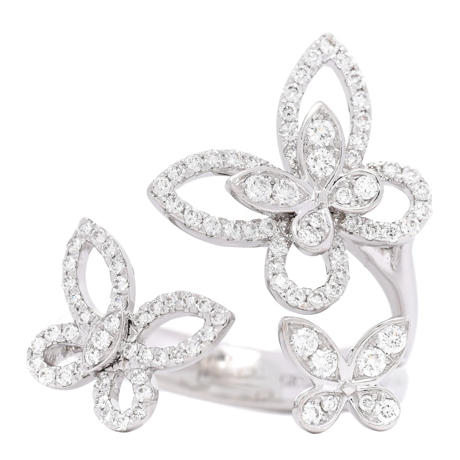 Graff 18K White Gold Diamond Triple Butterfly Silhouette Ring 53 6.5 1 of 3