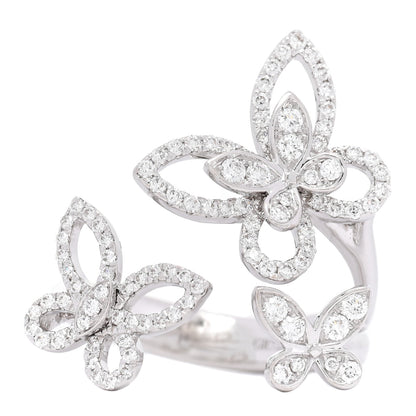 Graff 18K White Gold Diamond Triple Butterfly Silhouette Ring 53 6.5 1 of 3