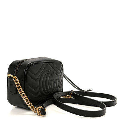 Gucci Calfskin Matelasse Mini GG Marmont Chain Shoulder Bag Black 3 of 11