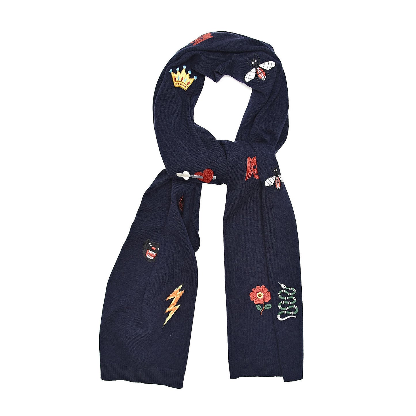 Wool Embroidered New Mix Scarf Midnight Blue