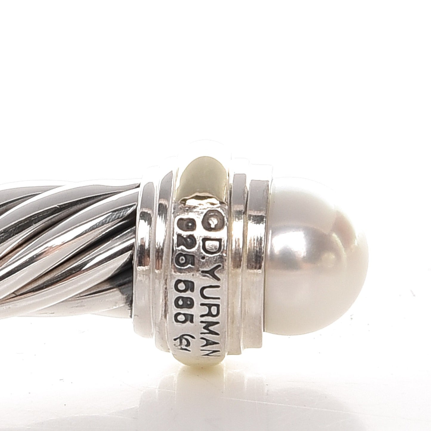 Sterling Silver 14K Yellow Gold Pearl 7mm Cable Classics Bracelet