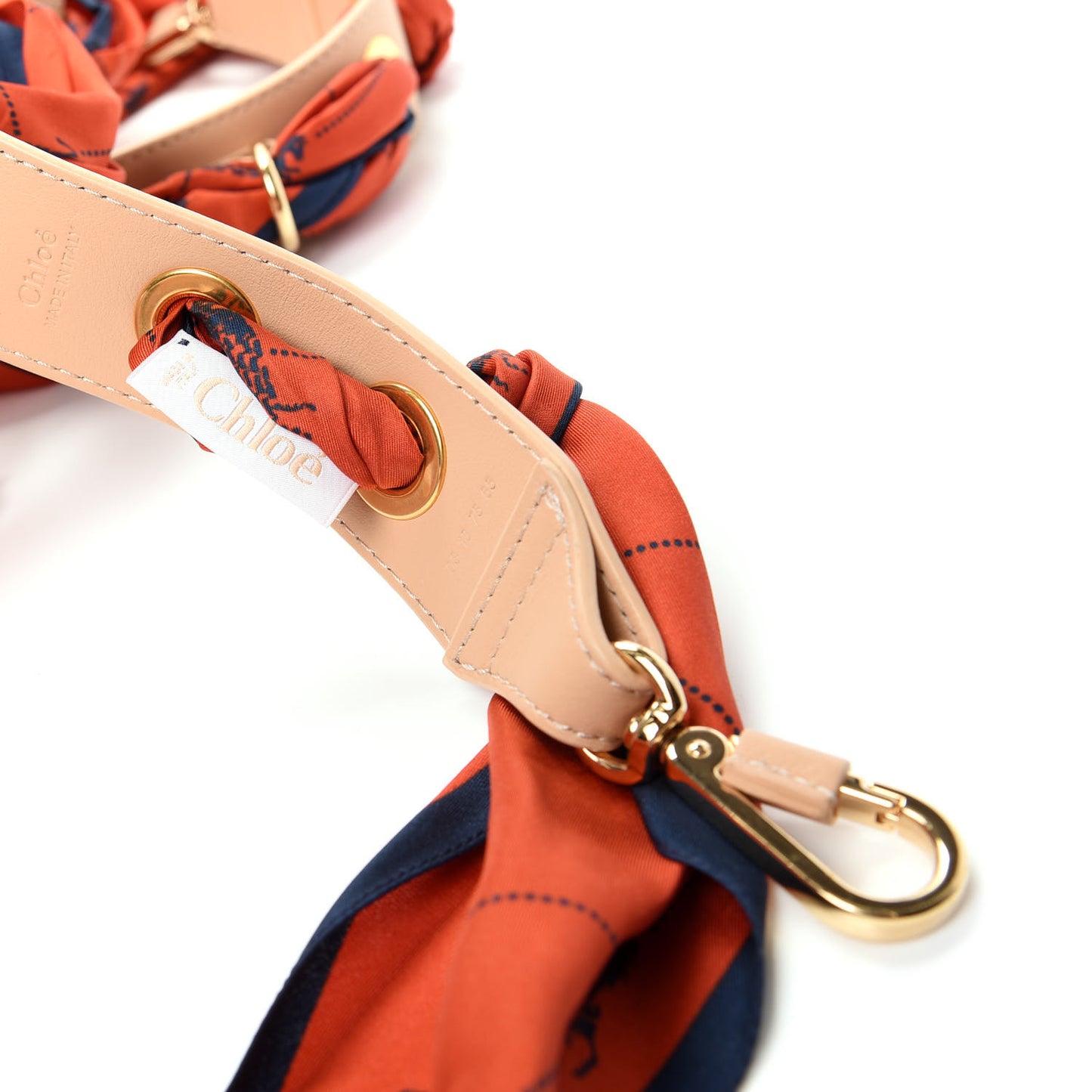 Calfskin Silk Little Horses Scarf Strap Earthy Red