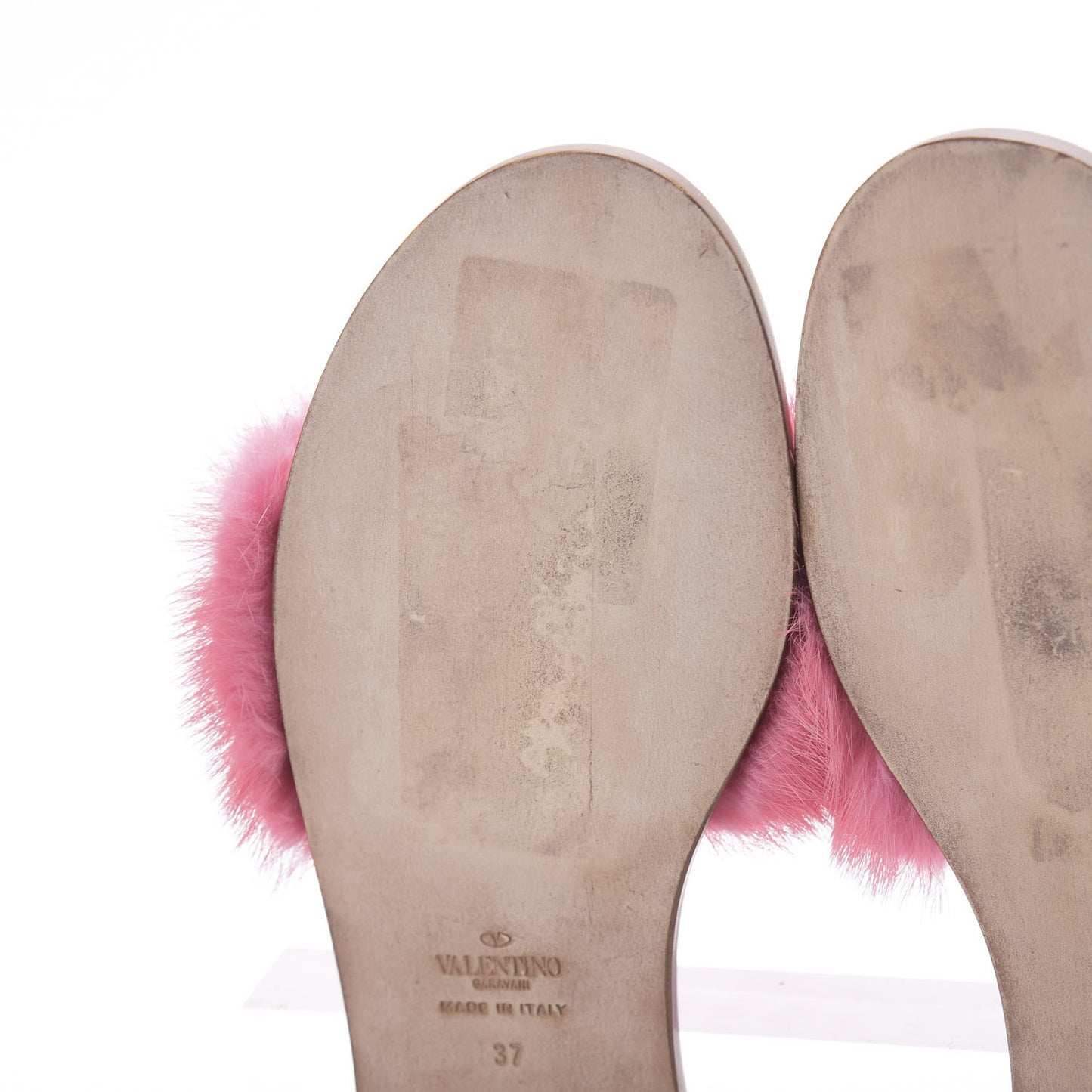 Mink Fur Rockstud Flat Slide Sandals 37 Shadow Pink