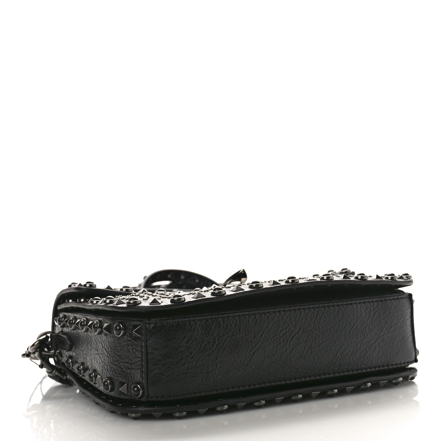 Valentino Garavani Pebbled Calfskin Crystal Embroidered Star Medium Rockstud Rolling Flap Saddle Bag Black 4 of 8