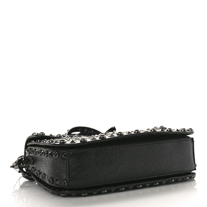 Valentino Garavani Pebbled Calfskin Crystal Embroidered Star Medium Rockstud Rolling Flap Saddle Bag Black 4 of 8