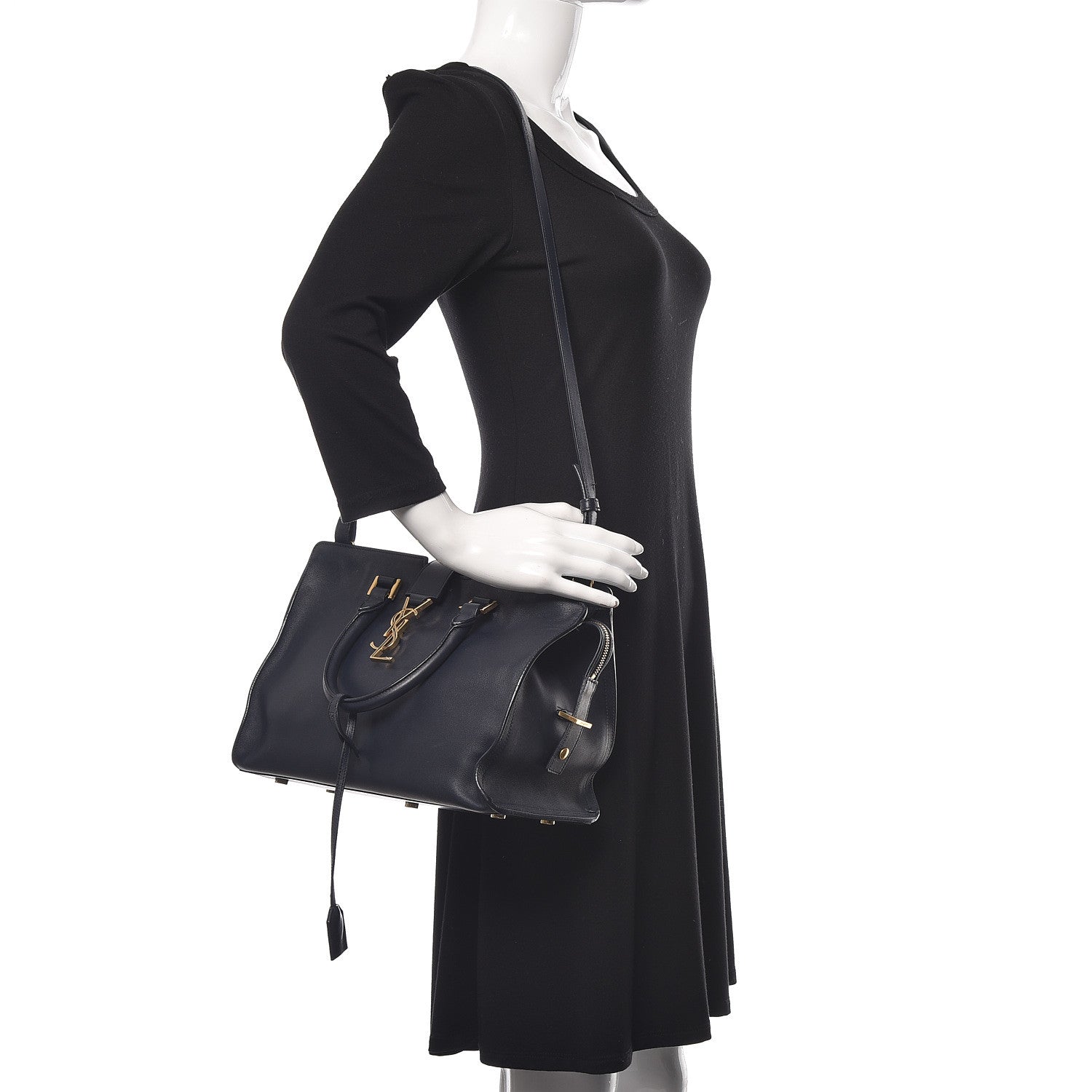 Saint Laurent Smooth Calfskin Small Monogram Cabas Navy 3 of 11