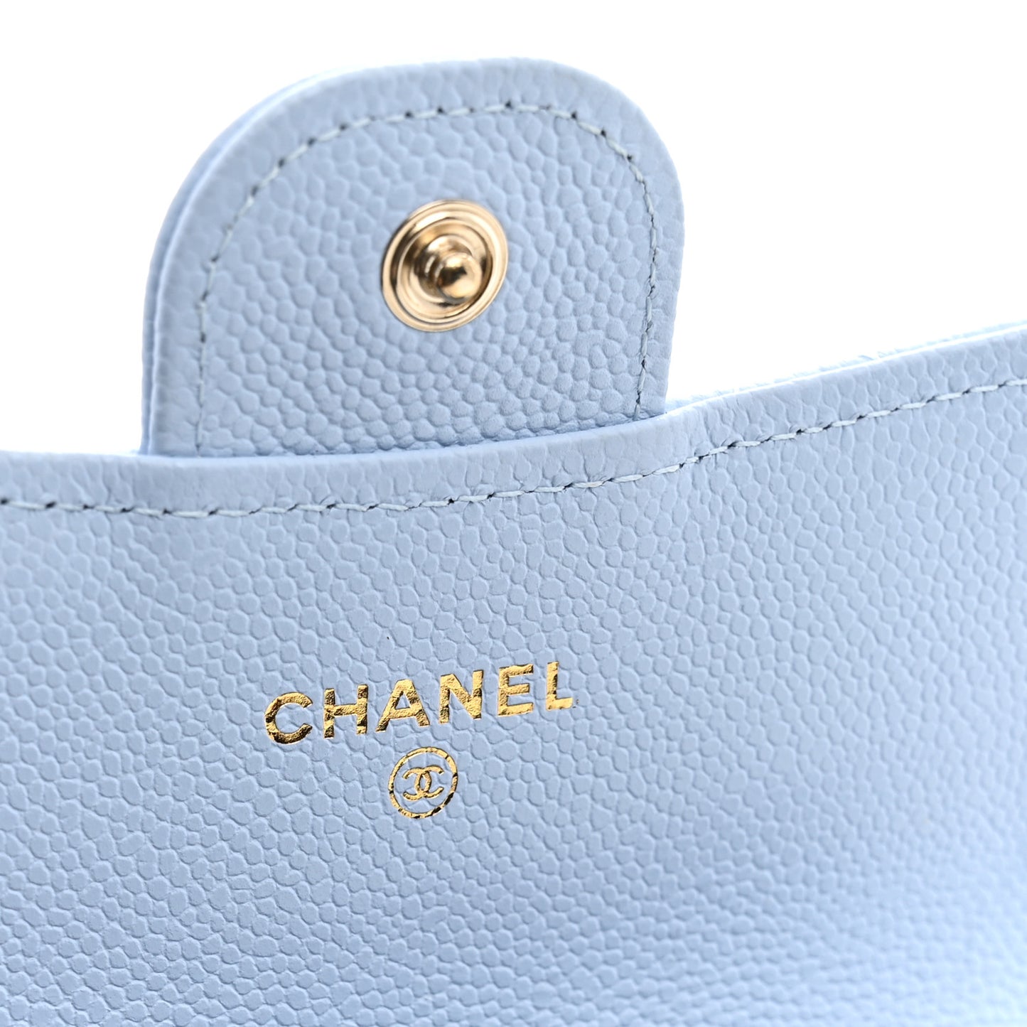 Caviar Quilted Flap Card Holder Wallet Light Blue