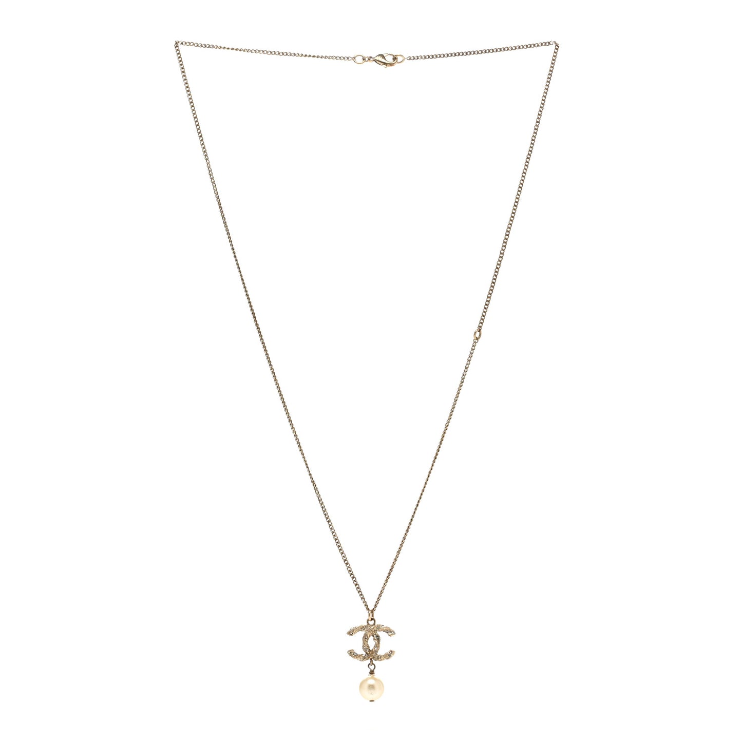 Pearl Crystal CC Drop Necklace Gold