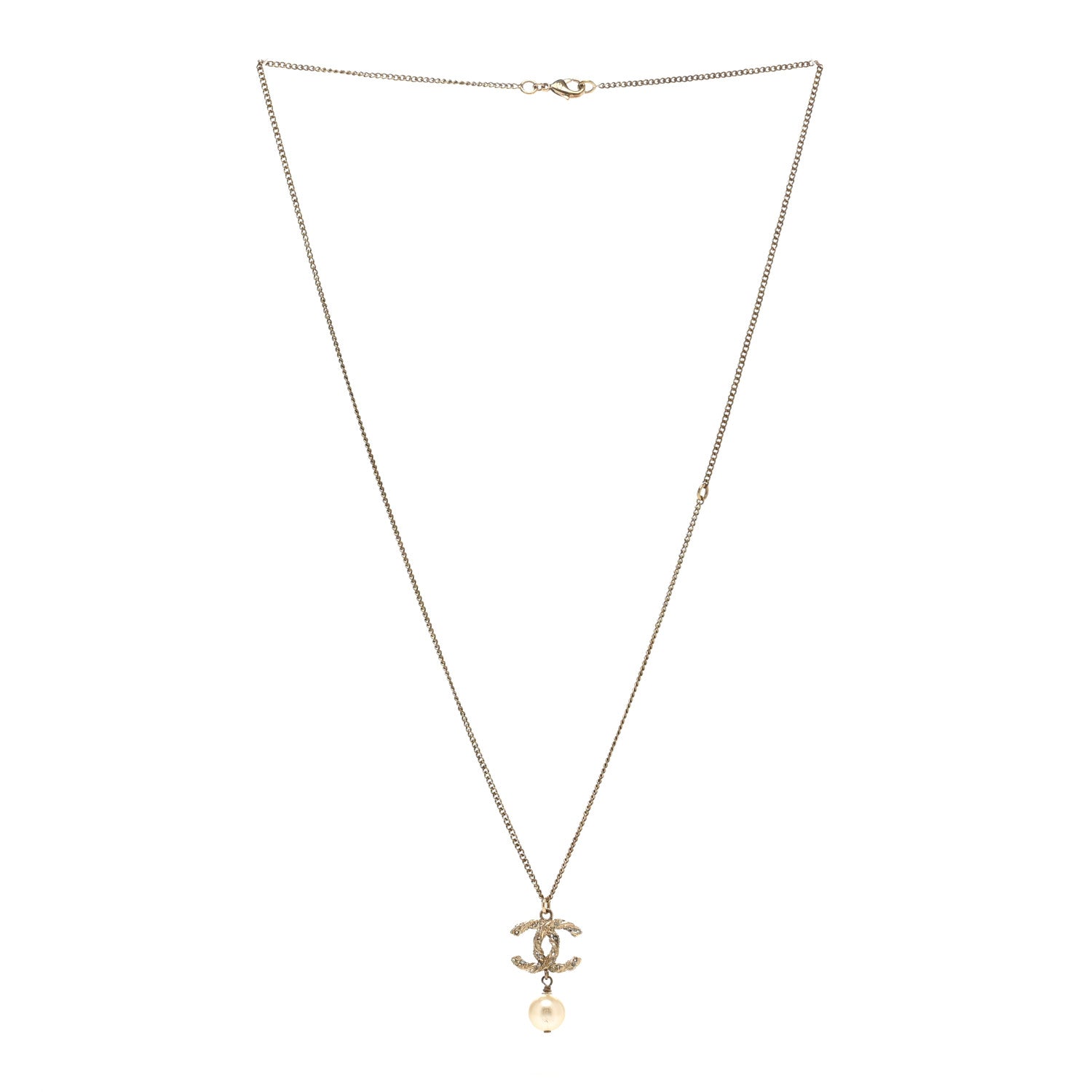 Chanel Pearl Crystal CC Drop Necklace Gold 3 of 5