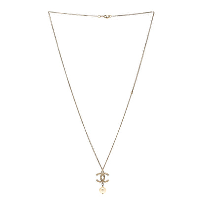 Chanel Pearl Crystal CC Drop Necklace Gold 3 of 5