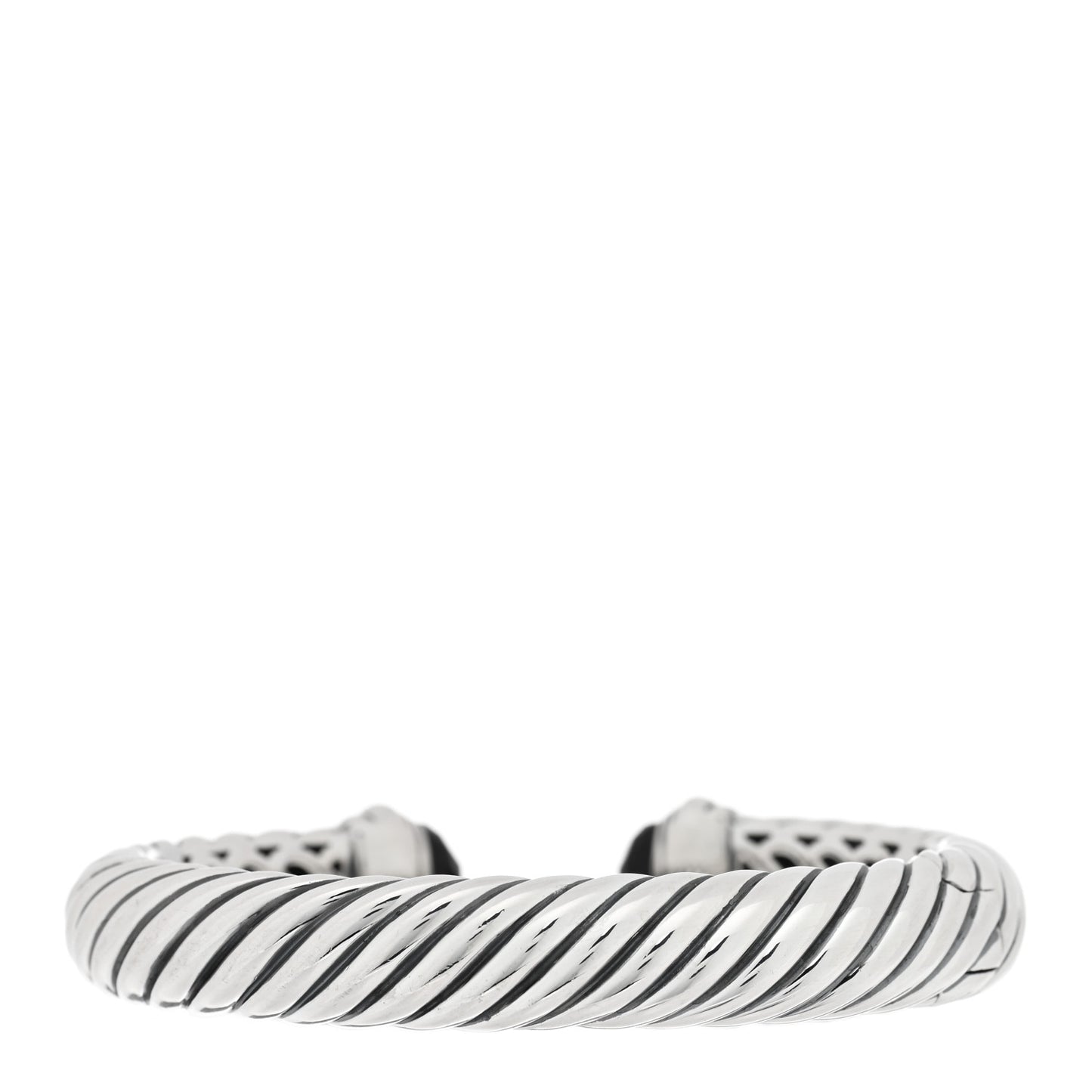 Sterling Silver Black Onyx 10mm Sculpted Cable Bracelet