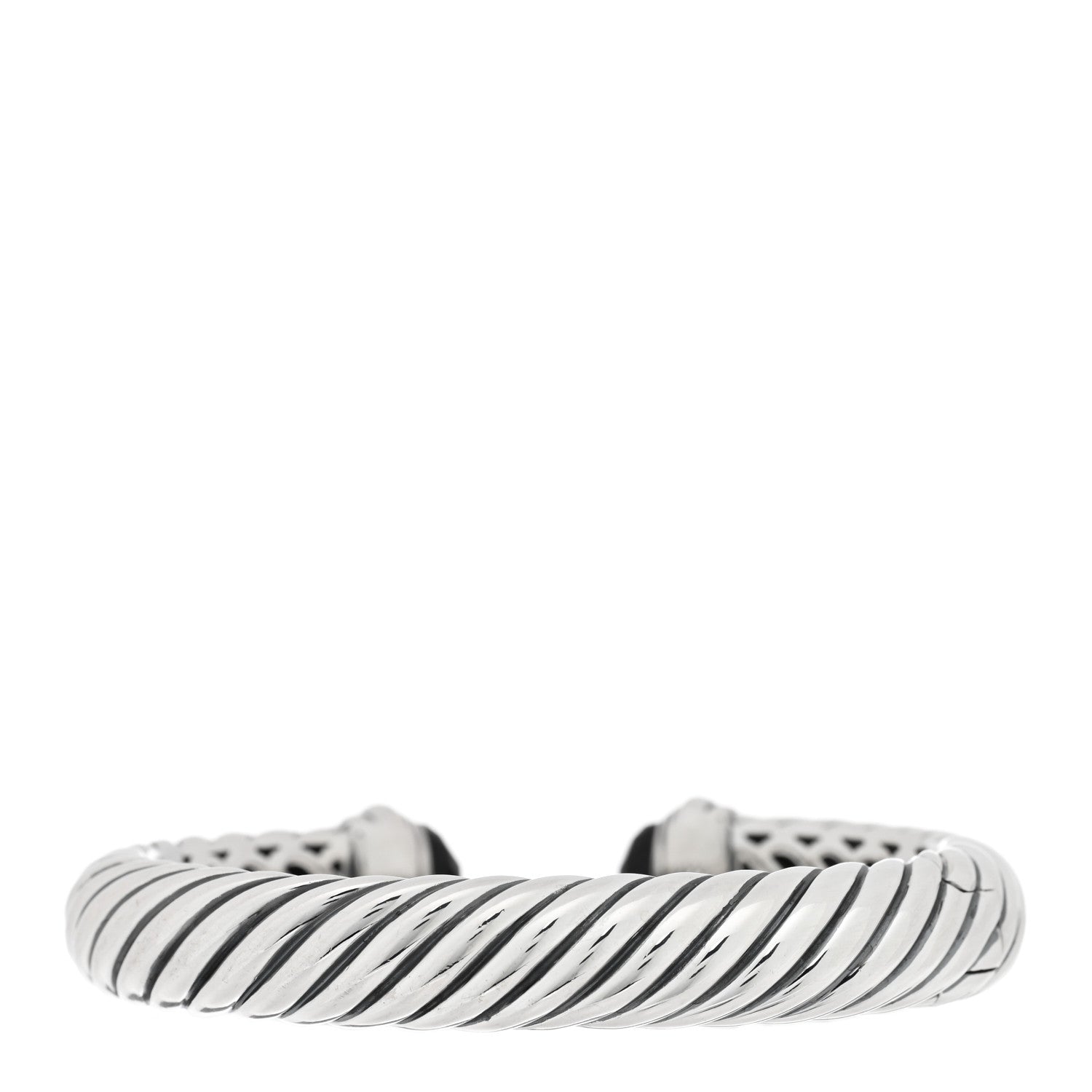 David Yurman Sterling Silver Black Onyx 10mm Sculpted Cable Bracelet 2 of 3