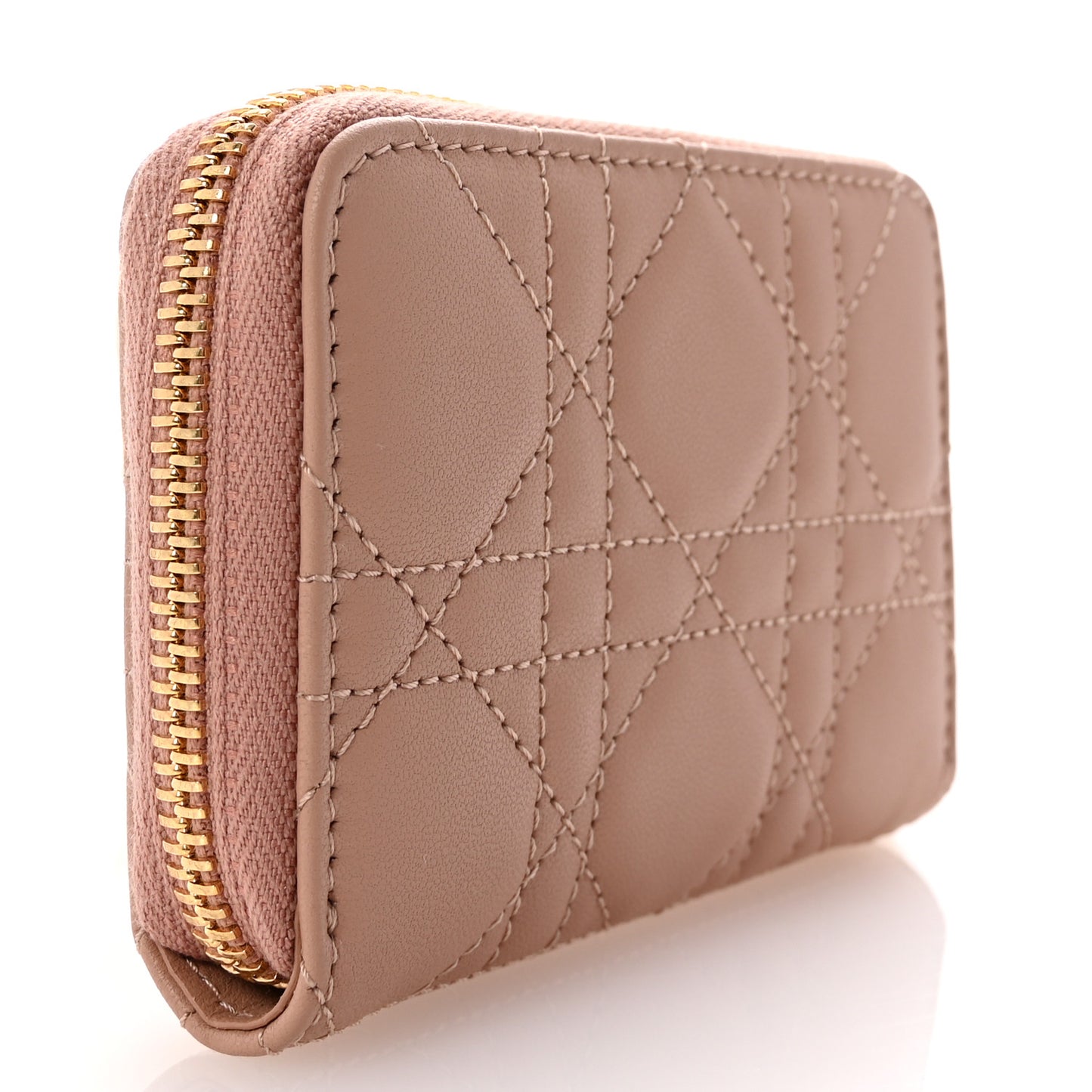 Lambskin Cannage Small Lady Dior Voyageur Coin Purse Rose Des Vents