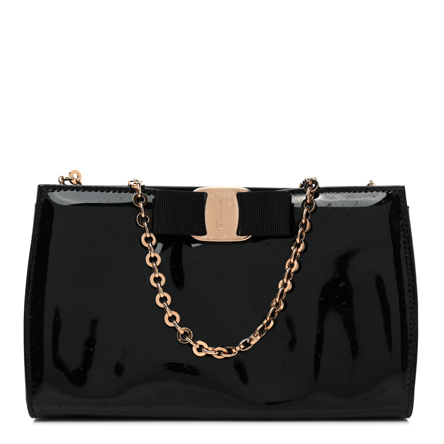 Salvatore Ferragamo Patent Vara Bow Shoulder Bag Black 1 of 8