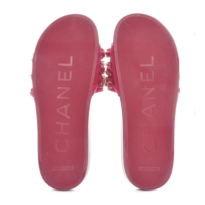 Chanel Satin Chain Flat Sandals 38 Dark Fuchsia 5 of 9