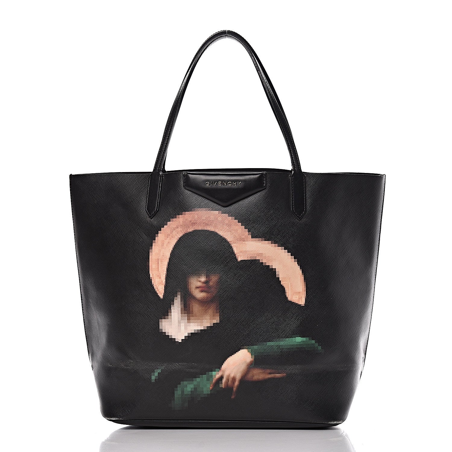 Givenchy Textured Coated Canvas Pixel Madonna Print Medium Antigona Tote Black 3 of 25