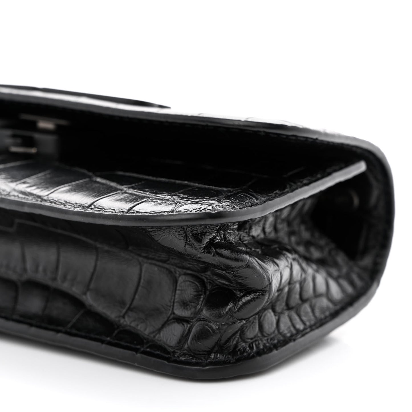 Extra Supple Calfskin Monochrome Crocodile Embossed Gossip Chain Bag XS Black