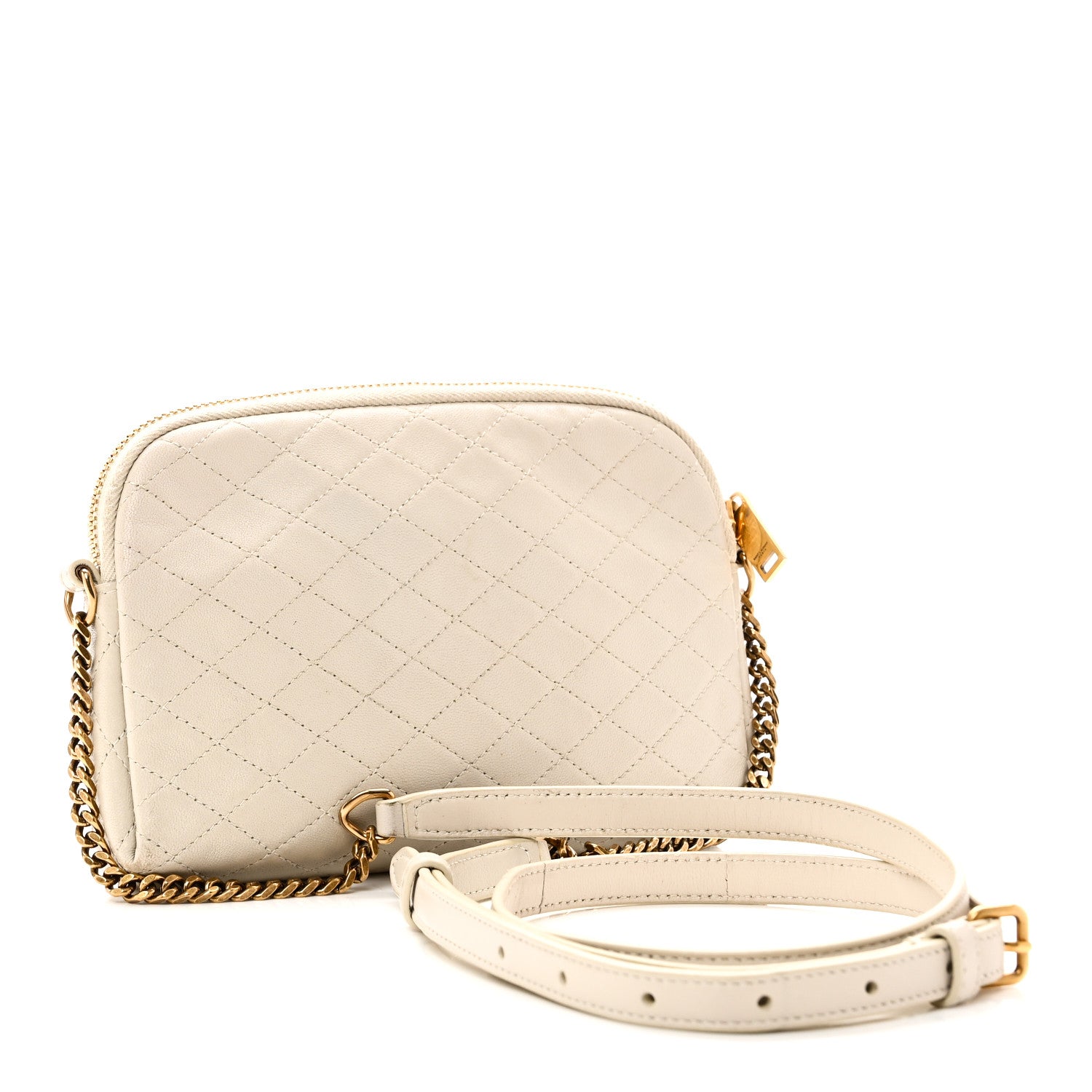 Saint Laurent Lambskin Quilted Gaby Zipped Pouch Crema Soft 3 of 10