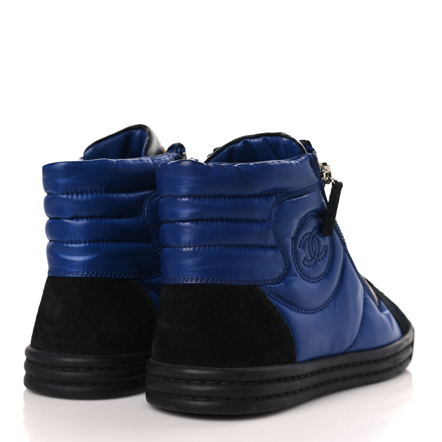 Chanel Calfskin Pearl High Top CC Sneakers 37 Black Blue 4 of 7