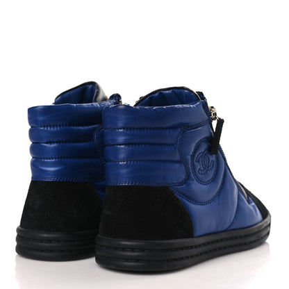 Chanel Calfskin Pearl High Top CC Sneakers 37 Black Blue 4 of 7