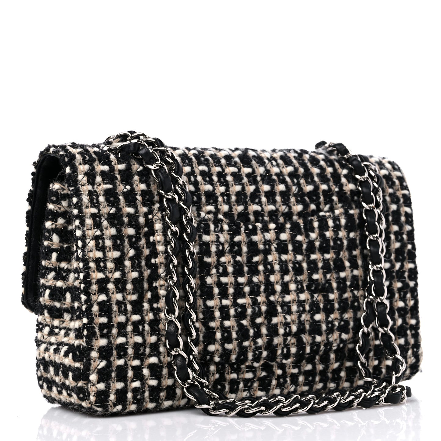 Tweed Quilted Medium Double Flap Black Multicolor