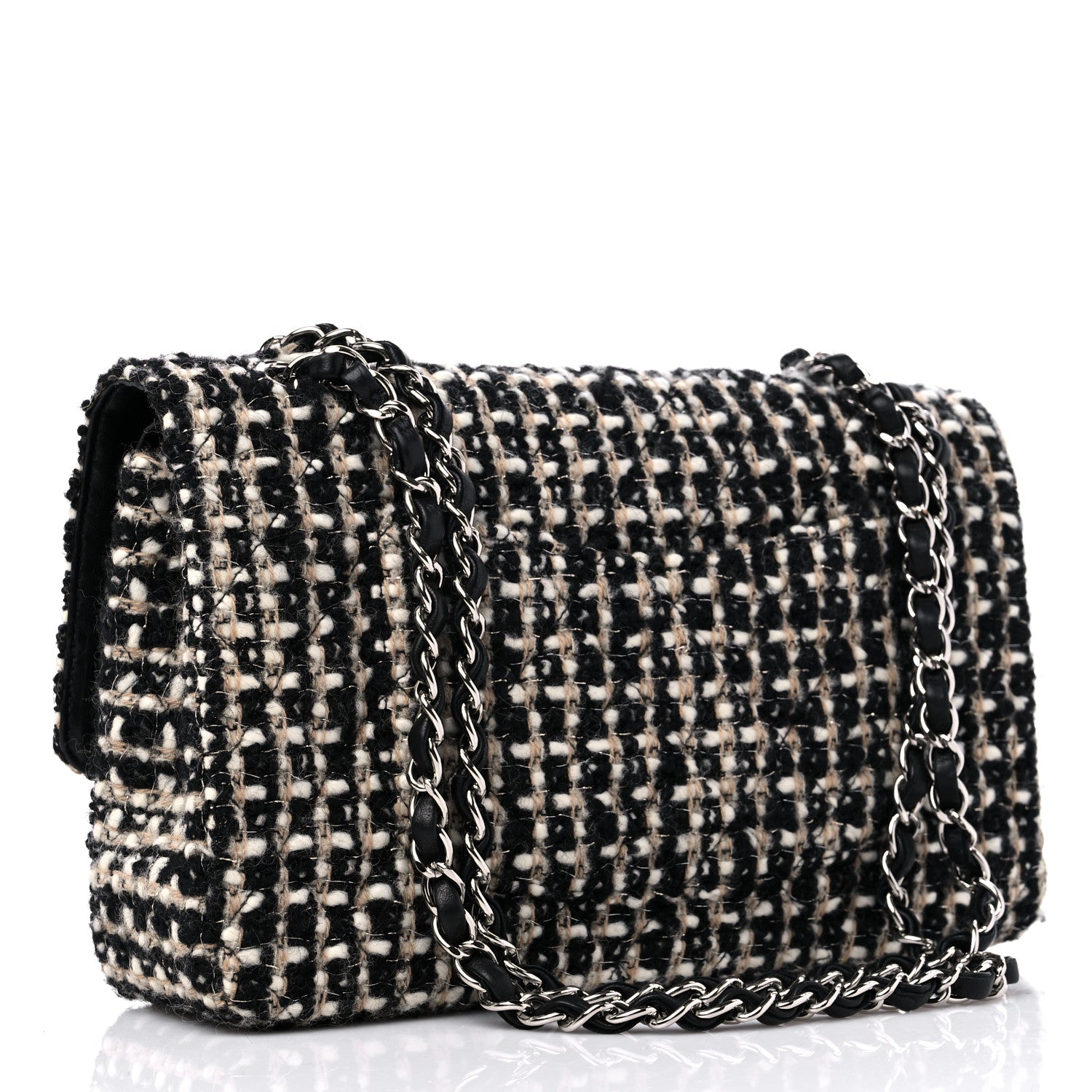 Chanel Tweed Quilted Medium Double Flap Black Multicolor 4 of 14