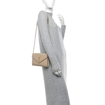 Saint Laurent Grain De Poudre Matelasse Chevron Monogram Chain Wallet  Nude Powder 2 of 13