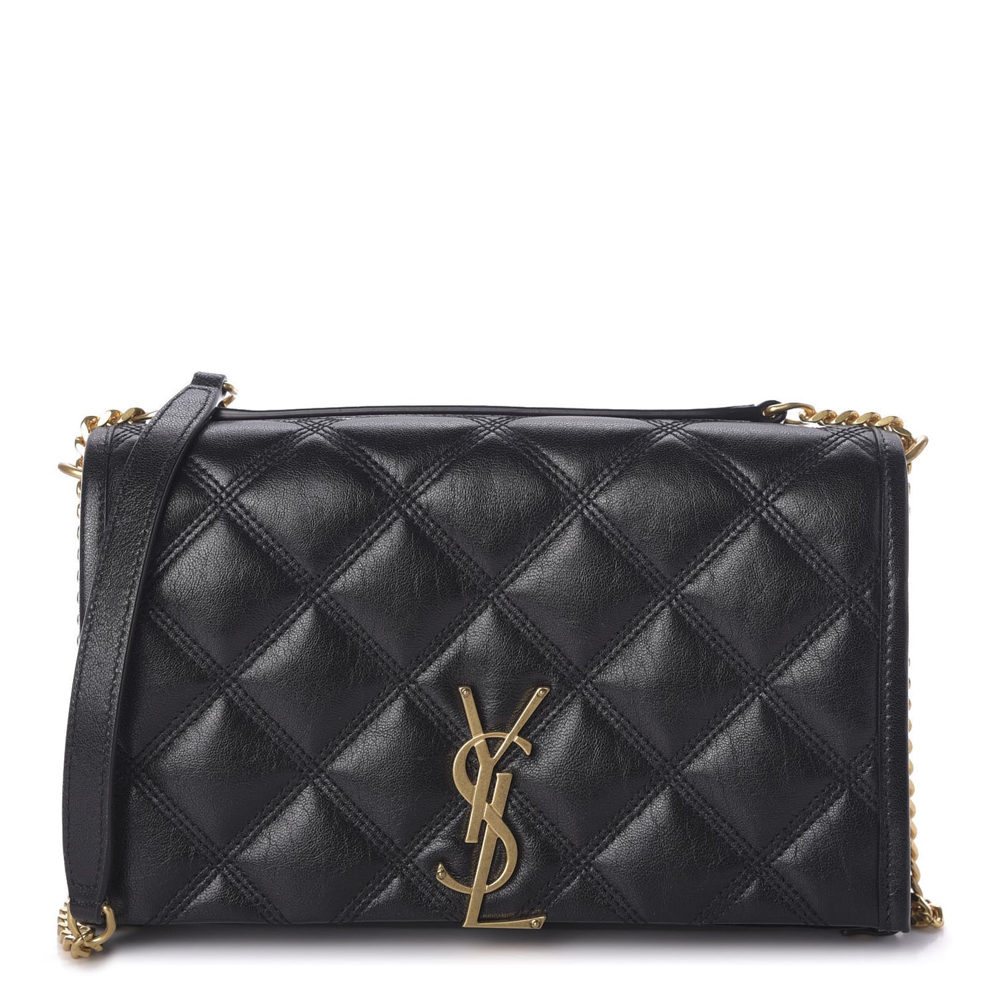 Lambskin Diamond Quilted Becky Chain Wallet Black