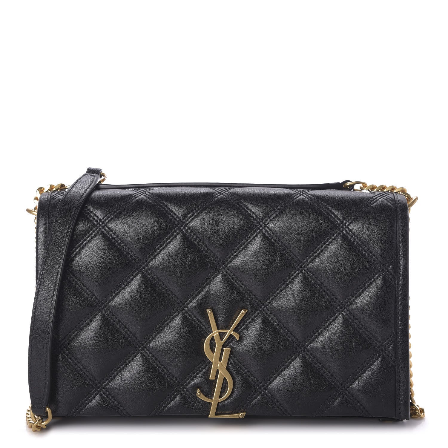 Saint Laurent Lambskin Diamond Quilted Becky Chain Wallet Black 1 of 9