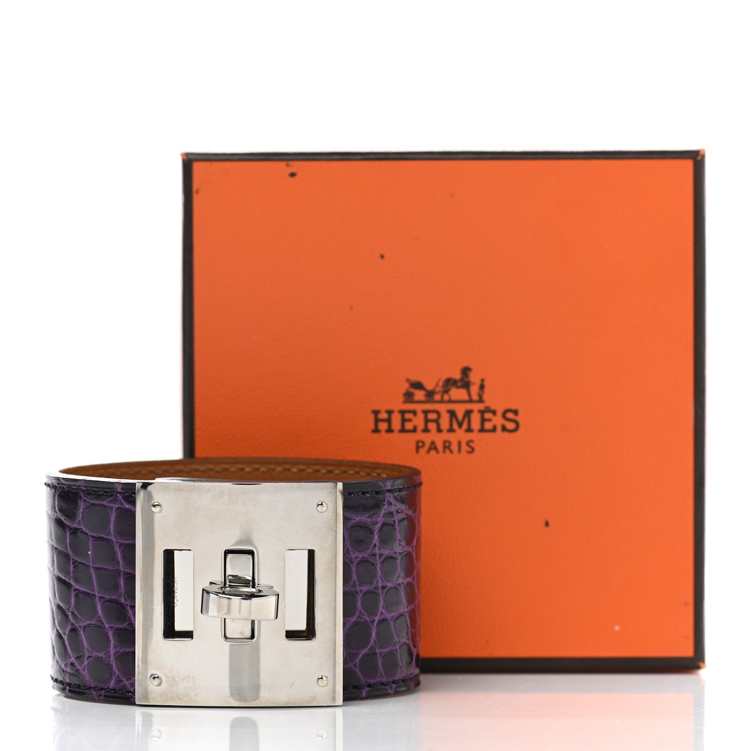 Hermes Shiny Alligator Kelly Dog Cuff Amethyst 7 of 7