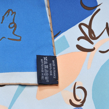 Hermes Silk La Maizeon Des Oiseaux Parleurs Scarf 90 Bleu Pale Peach Bleu 5 of 7