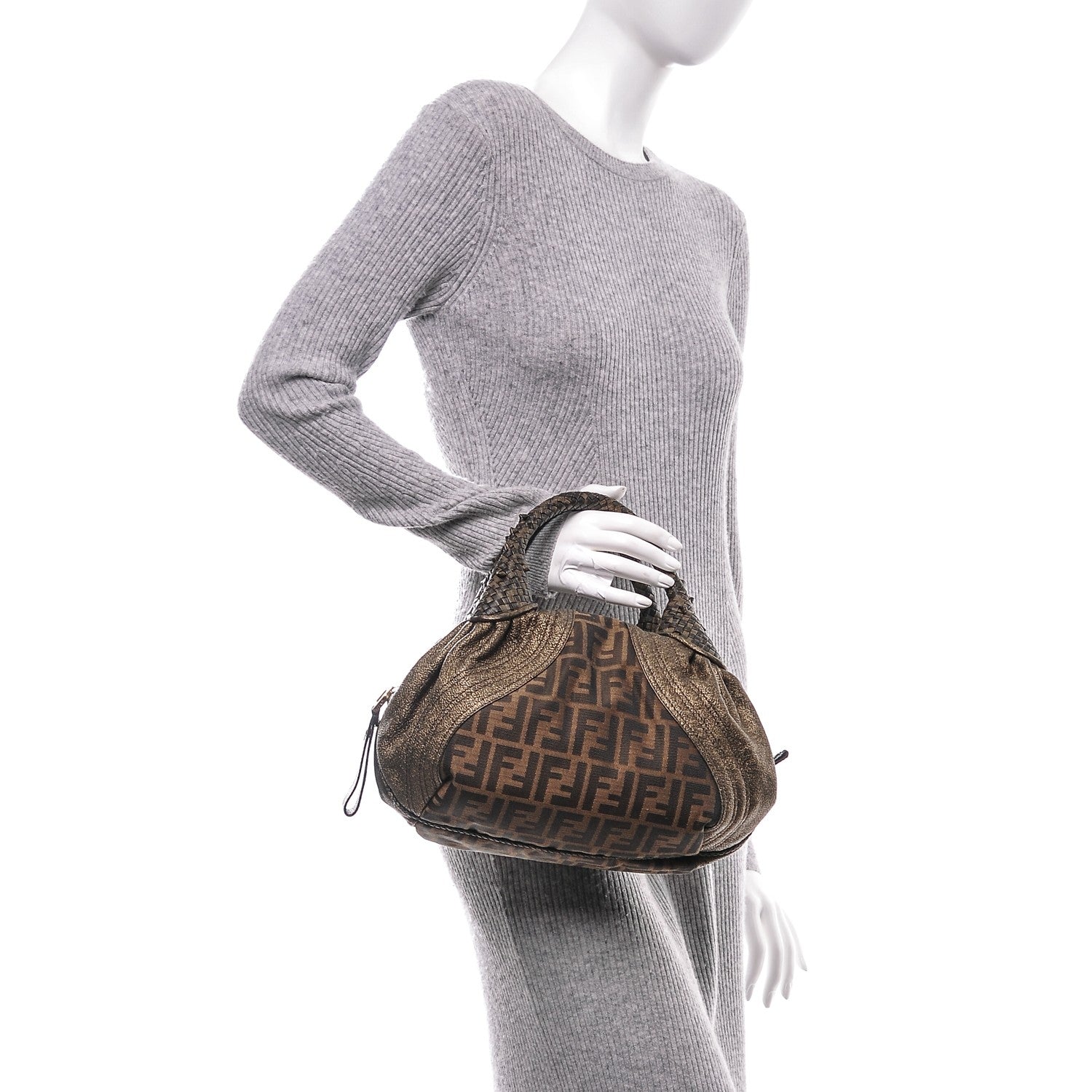 Fendi Zucca Goatskin Spy Bowler Tobacco Bronzo 2 of 10