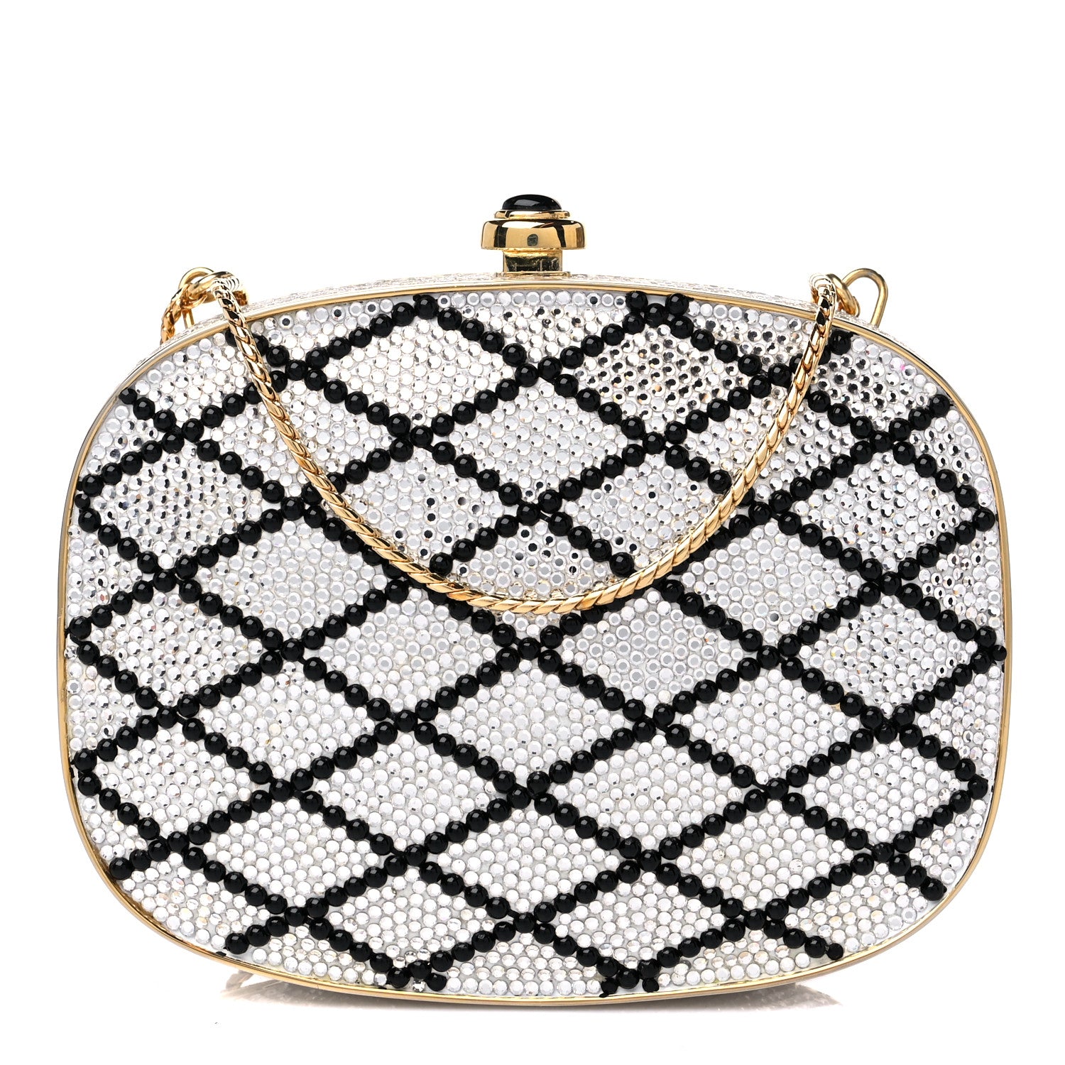 Judith Leiber Swarovski Crystal Minaudiere Clutch Gold Black Silver 3 of 10