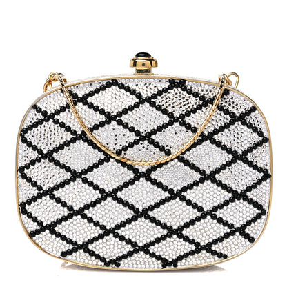 Judith Leiber Swarovski Crystal Minaudiere Clutch Gold Black Silver 3 of 10