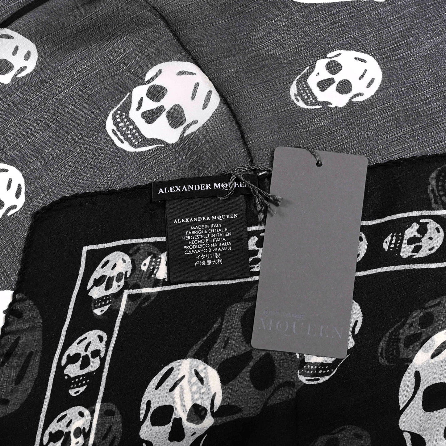 Silk Chiffon Skull Scarf Black Ivory