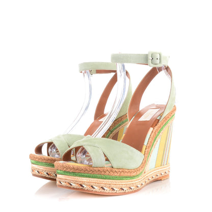 Valentino Garavani Suede Canvas Native Couture 1975 Espadrille Wedge Sandals 40 Green Tea Sorbet Multicolor 3 of 8