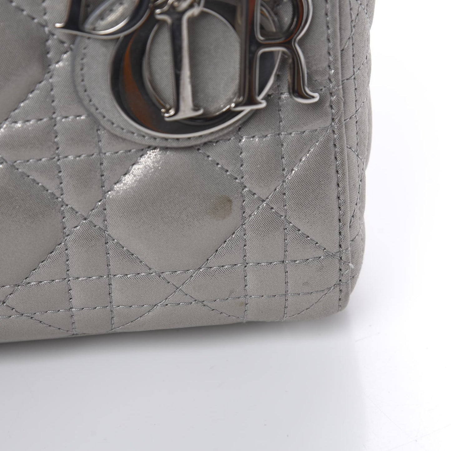 Metallic Lambskin Cannage Mini Lady Dior Grey