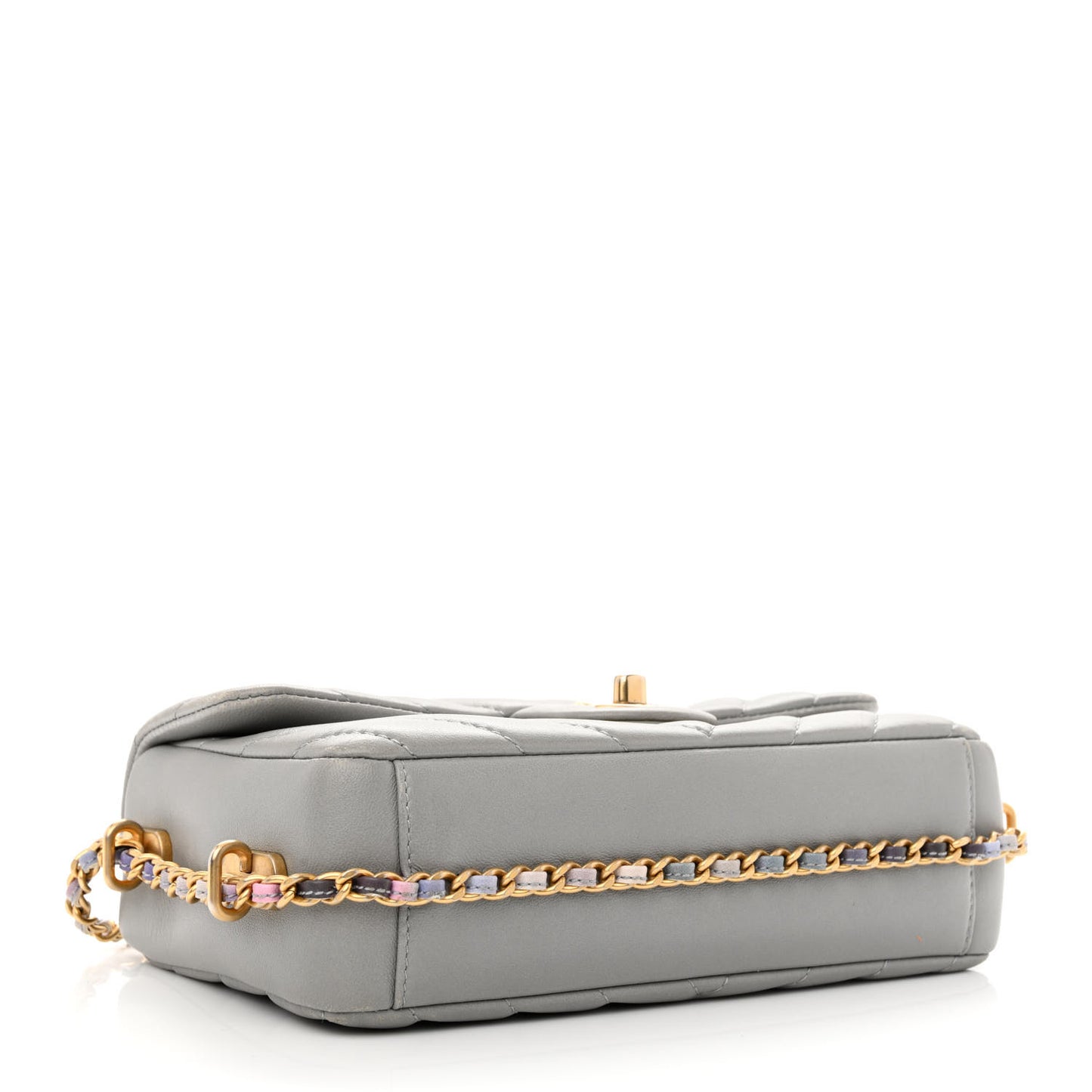 Lambskin Chevron Quilted Chain Around Mini Rectangular Flap Grey