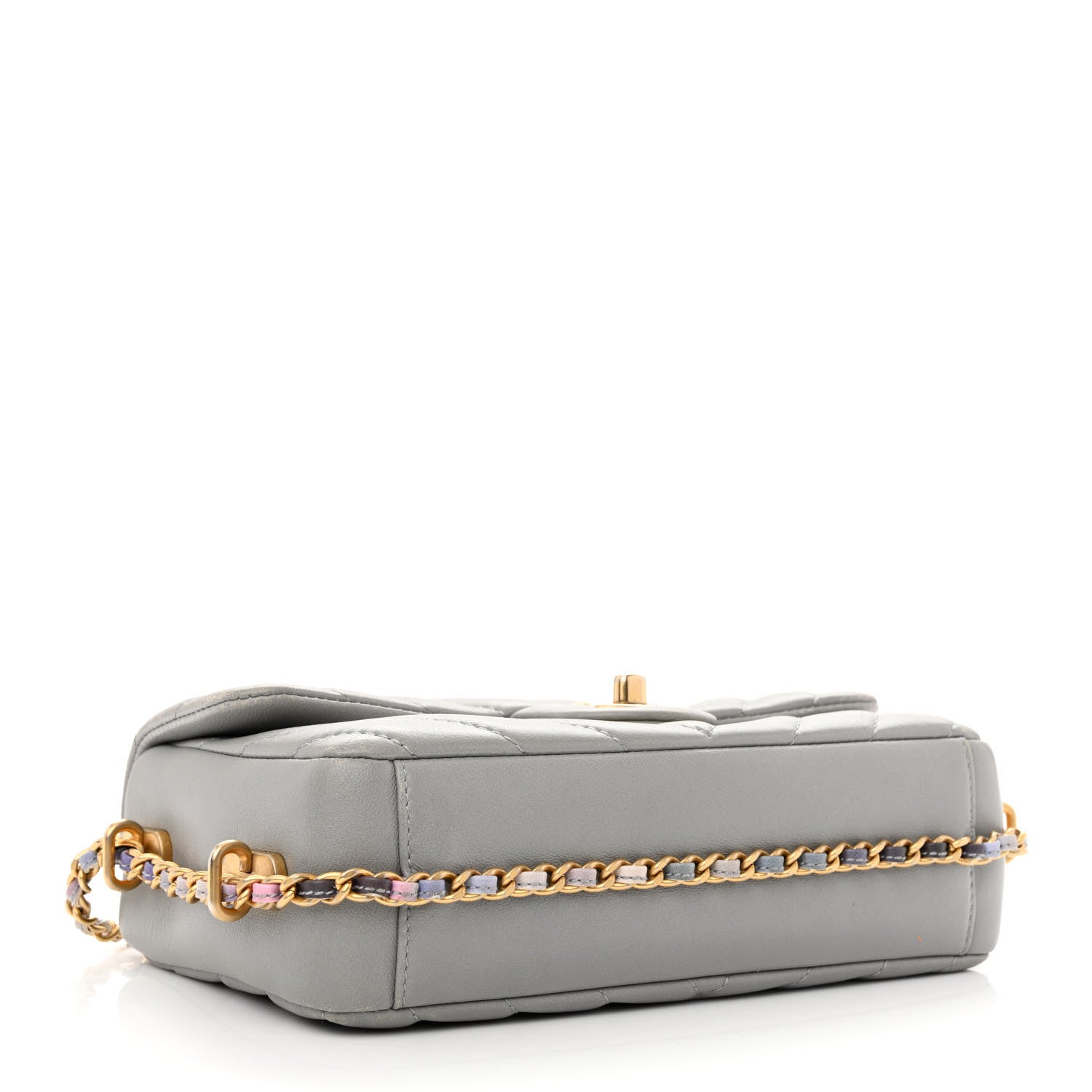 Chanel Lambskin Chevron Quilted Chain Around Mini Rectangular Flap Grey 4 of 10
