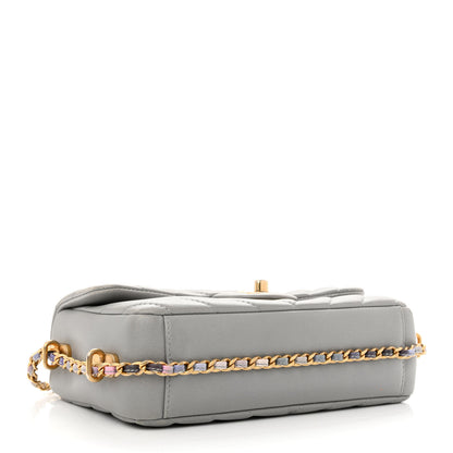 Chanel Lambskin Chevron Quilted Chain Around Mini Rectangular Flap Grey 4 of 10
