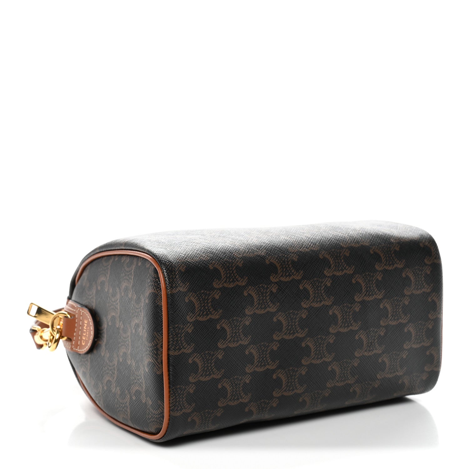 Celine Triomphe Canvas Calfskin Small Boston Bag Tan 4 of 10