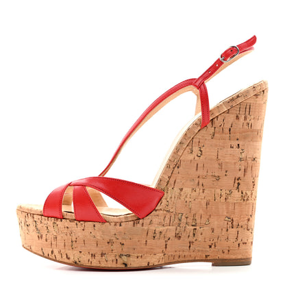 Christian Louboutin Kid Cork Zeppa Wedgy Lady 140 Wedges 37 Corazon 1 of 9
